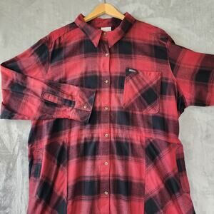 Columbia Flannel Shirt Dress Womens Size 3X Black Red Buffalo Plaid Pockets